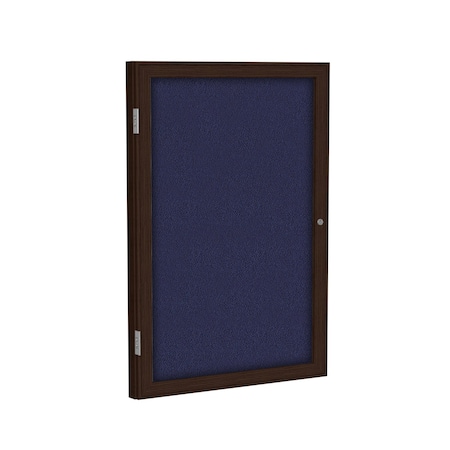 Ghent Enclosed Bulletin Board, 1 Door, Fabric, Walnut Frame, 3 ft H x 30 in W, Blue PN13630F-93